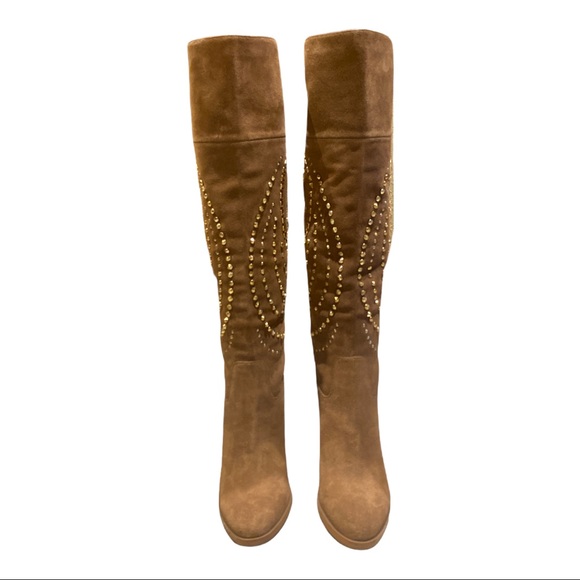 NWT - MICHAEL KORS SZ-10 REENA STUDDED Tall OTK Boots -approx 4” HEEL in ORIGINA - Picture 3 of 12